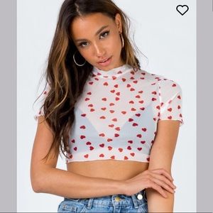 PRINCESS POLLY 👑 White Mesh Heart Print Crop Top